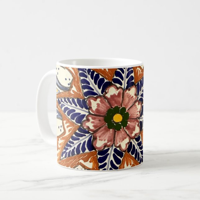 Caneca De Café Potência Mexicana Talavera Southwest Brown Azul (Frente Esquerda)