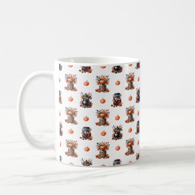 Caneca De Café Potes de doces bonitos de Halloween | Pumpkins Fal (Esquerda)