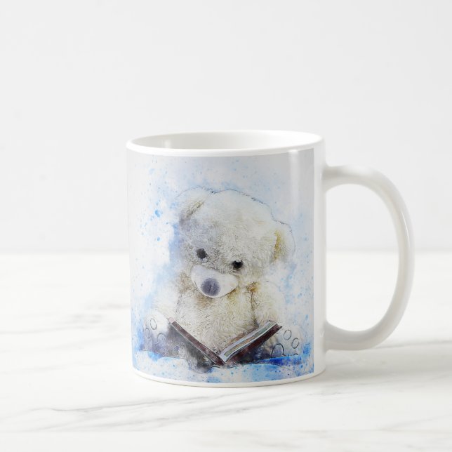 Caneca De Café Pouca aguarela do urso de ursinho da leitura (Direita)