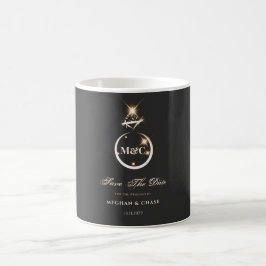 Caneca De Café Poupar na Data do Casamento Monograma Dourado com