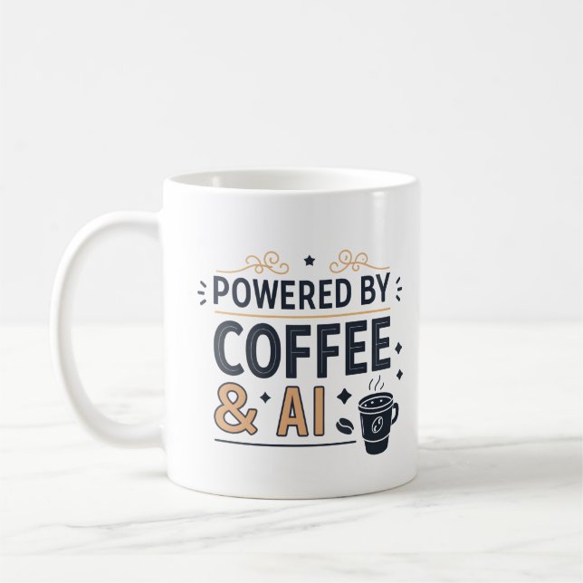 Caneca De Café Powered by Coffee & AI Retro Tech Vector (Esquerda)