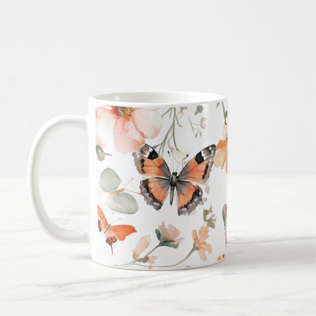 Caneca De Café Prado de Borboleta Aquarela Bonito (Esquerda)