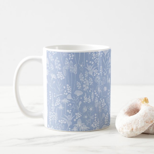 Caneca De Café Prado de flor selvagem branco com Mug de Café azul (Com Donut)