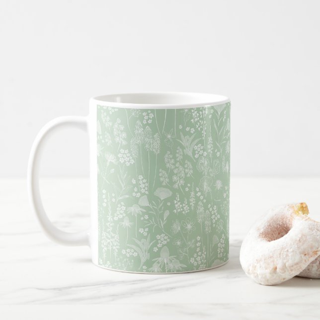 Caneca De Café Prado de flor selvagem branco com Mug de Café verd (Com Donut)