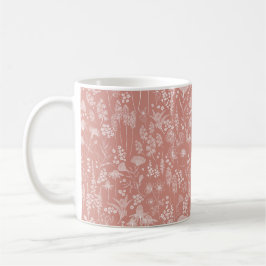 Caneca De Café Prado de flor selvagem branco sobre melancia rosa