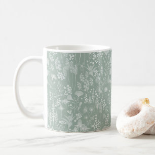 Caneca De Café Prado de flores silvestres branco sobre verde-sage
