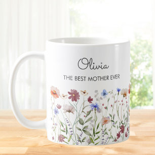 Caneca De Café Prado de Flores Silvestres Coloridas com Monograma