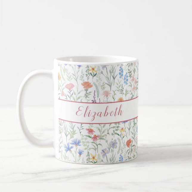 Caneca De Café Prado de Flores Silvestres Coquette Personalizado  (Esquerda)