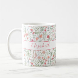 Caneca De Café Prado de Flores Silvestres Coquette Rosa Personali