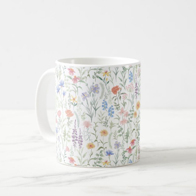 Caneca De Café Prado Feminino de Flores Silvestres Coquete (Frente Esquerda)