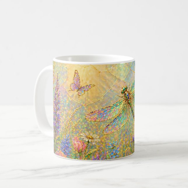 Caneca De Café Prado Íris do Libélula com Borboleta (Frente Esquerda)