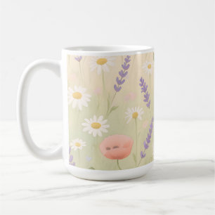 Caneca De Café Prado Selvagem Pastel de Flor Silvestre Suave em F