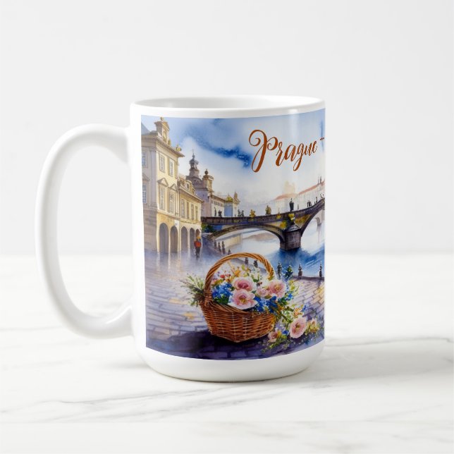 Caneca De Café Praga - República Checa - Esquema de Aquarela | (Esquerda)