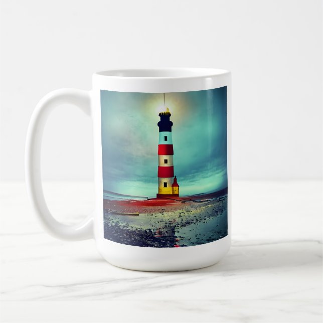 Caneca De Café Praia Abandonada farol iluminado dilapidado (Esquerda)