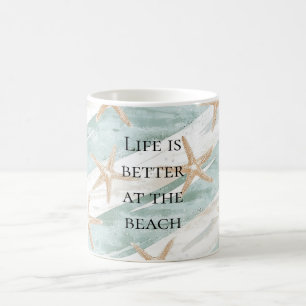Caneca De Café Praia Aqua Mint Starfish Stripes