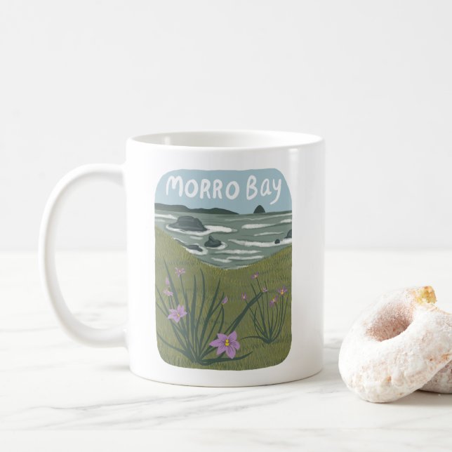 Caneca De Café Praia da Ilustração Central da Califórnia em Morro (Com Donut)