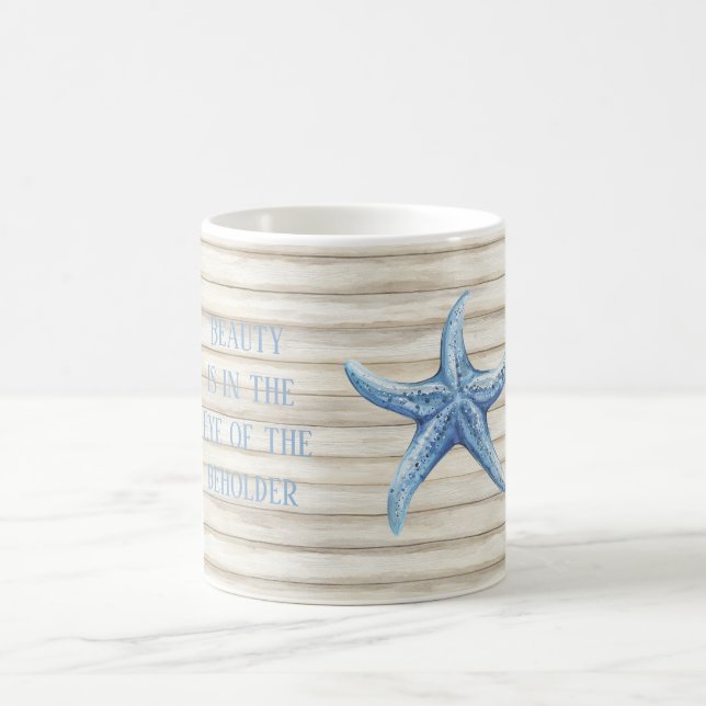 Caneca De Café Praia de Estrela-do-Mar Azul de Madeira Falsa (Centro)