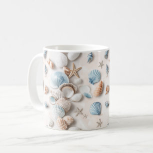 Caneca De Café Praia de Estrelas de Mar Conchas Marinhas Brancas 