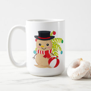Caneca De Café praia de Natal festiva e boneco de neve adiciona m