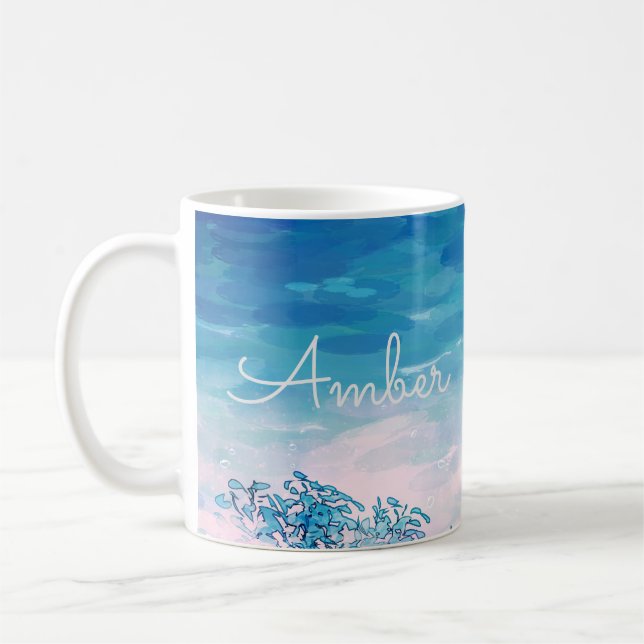 Caneca De Café Praia do Oceano Azul Personalizada (Esquerda)