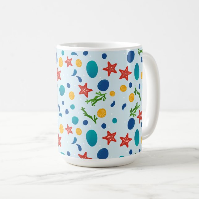 Caneca De Café Praia do oceano com estrelas-do-mar, conchas e sei (Frente Esquerda)