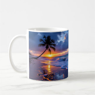 Caneca De Café Praia do Pôr do Sol Tempestuoso Impressão em Tela