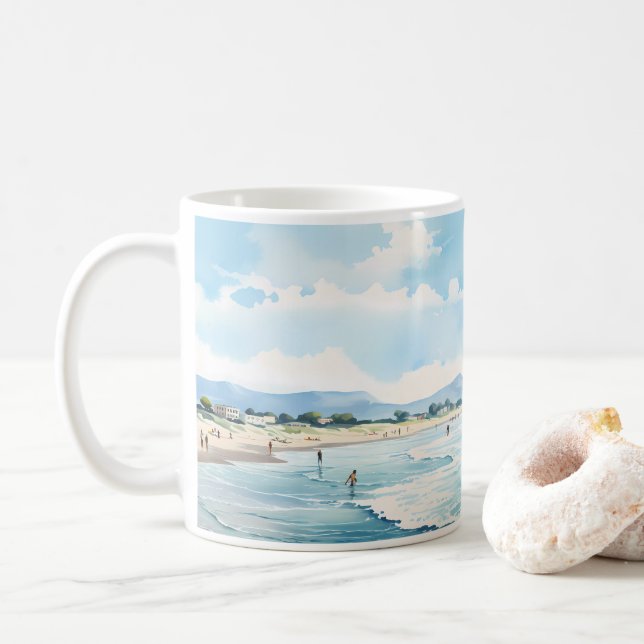 Caneca De Café Praia e Onda do Mar (Com Donut)