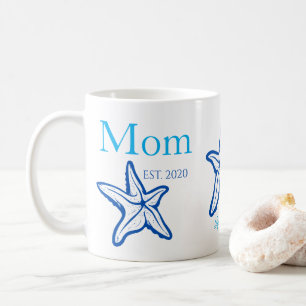 Caneca de Café Praia Estrela-do-Mar Azul Mãe Fofa