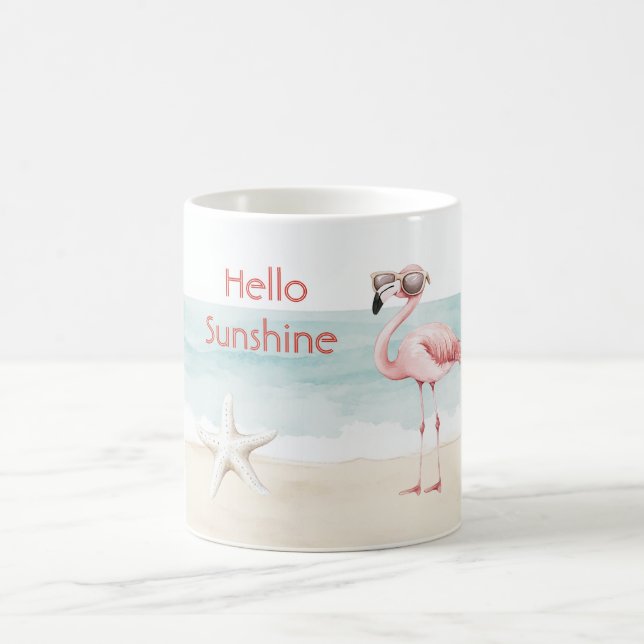 Caneca De Café Praia Oceano Estrela-do-Mar Flâmingo Rosa Olá Sol (Centro)