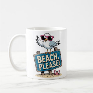 Caneca De Café Praia Por Favor White Background Funny Seagull Sum
