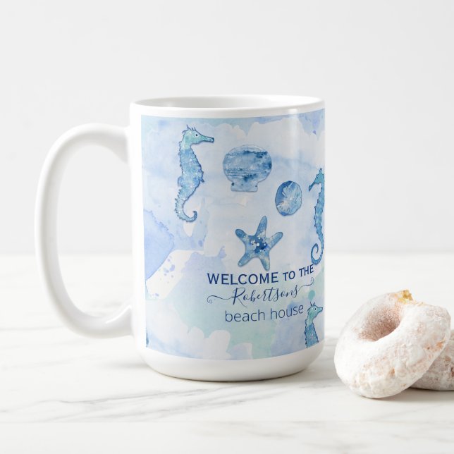 Caneca De Café Praia Seacavalo Starfish Conchas Bem-vindas Famíli (Com Donut)