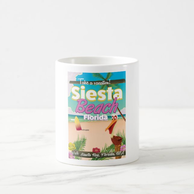 Caneca De Café praia siesta florida pôster de viagem vintage (Centro)