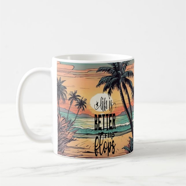 Caneca De Café Praia Sunset, a vida é melhor em Chinelos (Esquerda)