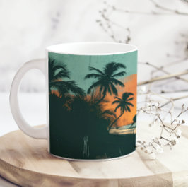 Caneca De Café Praia Surf Retro Pôr do Sol Adicionar Nome