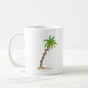 Caneca De Café Praia Tropical Árvore Árvore Aquarela Natal