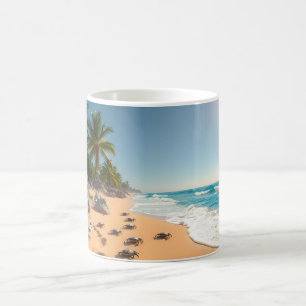 Caneca De Café Praia Tropical Elegante da Concha Dourada