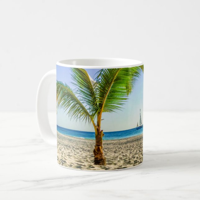 Caneca De Café Praias Tropicais | Maré, Palm Tree, Aruba (Frente Esquerda)