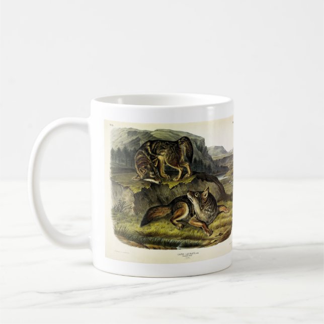 Caneca De Café Prairie Wolf (Coyote) dos Quadrupeds de Audubon (Esquerda)