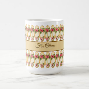 Caneca De Café Prancha de Surf Tropical com Design Floral – Perso