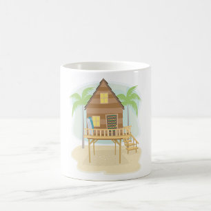 Caneca De Café Pranchas e Palmeiras Tropicais de Hut de Praia