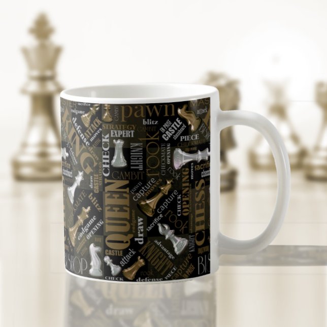 Caneca De Café Prata de Termos e Peças do Xadrez e ID784 Dourado (Criador carregado)