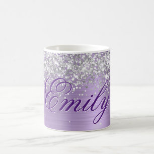 Caneca De Café Prata Personalizada Brilho Roxo Claro Foil