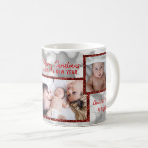 Caneca De Café Prata vermelha personalizada do brilho do Natal de