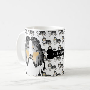 Caneca De Café Prateleira de Cartoon Azul com Osso e Nome do Cão