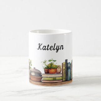 Caneca De Café Prateleira de Livro Branco Personalizada
