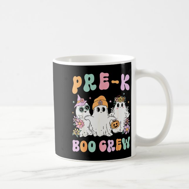 Caneca De Café Pre-k Boo Crew Groovy Halloween Floral Ghost Pre K (Direita)