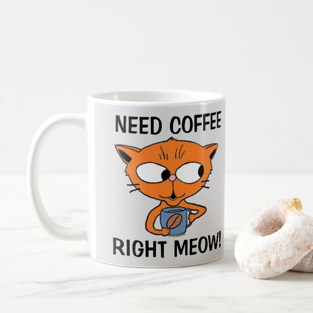 Caneca De Café Preciso De Café Direto! Pun Gato Engraçado (Com Donut)