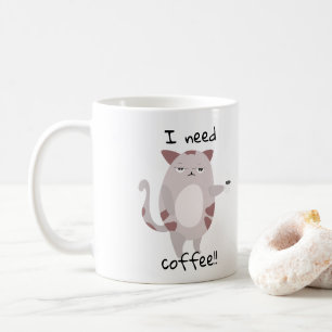 Caneca De Café Preciso de café   Gato Preguiçoso e Bonito