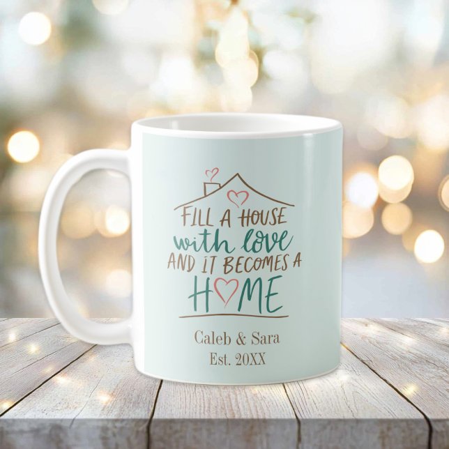 Caneca De Café Preenchido com Aquecimento Familiar Personalizável (Filled with Love Housewarming Mug)
