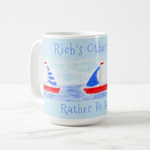 Caneca De Café Preferencialmentes De Barcos À Vela Com Aquarelas 